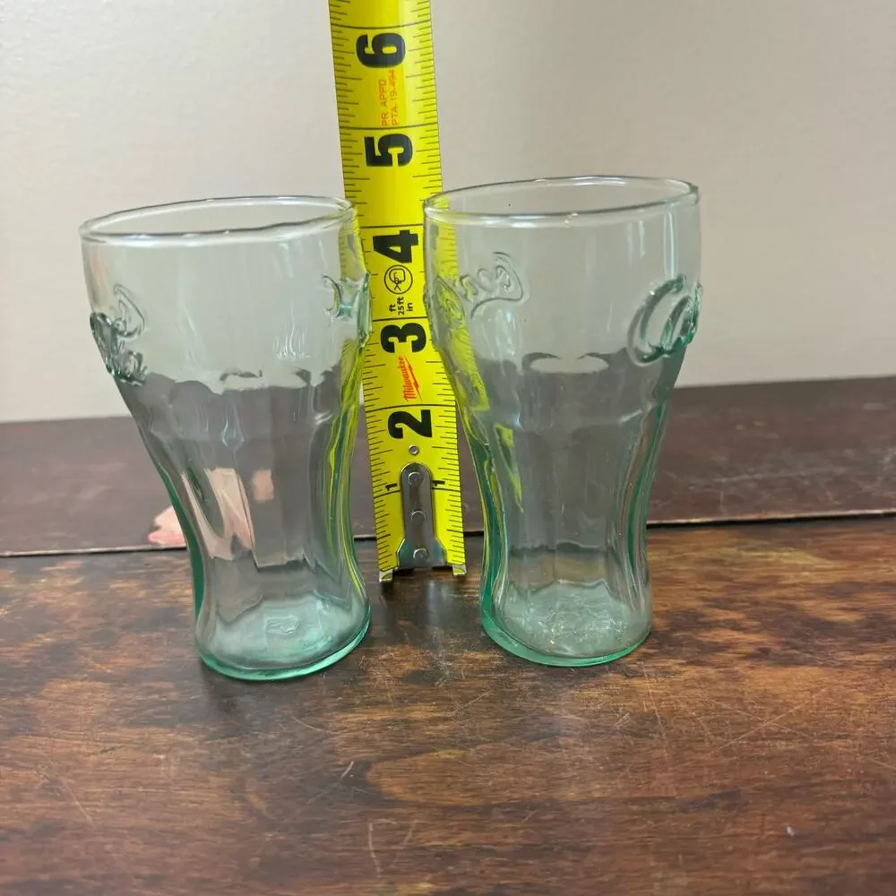 Set of 2 Vintage Coca-Cola green tint fountain shake‎ 4.5 inch glasses Marked IG